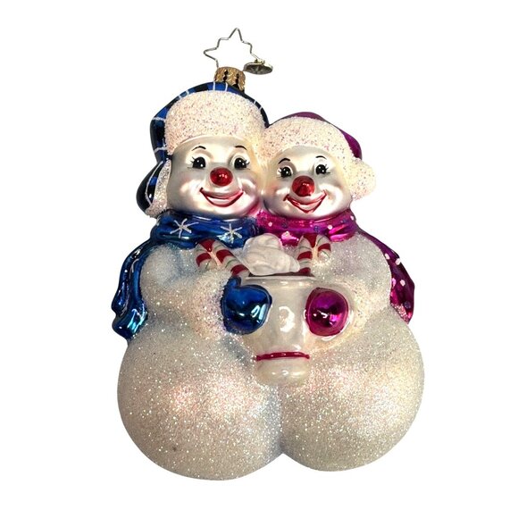 Christopher Radko Snow Couple Ornament White Glass Holiday 5" Germany #1022114 - Picture 2 of 6
